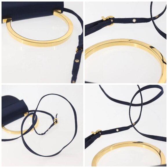 Salvatore Ferragamo Gancini Hand Bag Satin 2way Navy Gold Auth 142663 - Picture 15 of 16